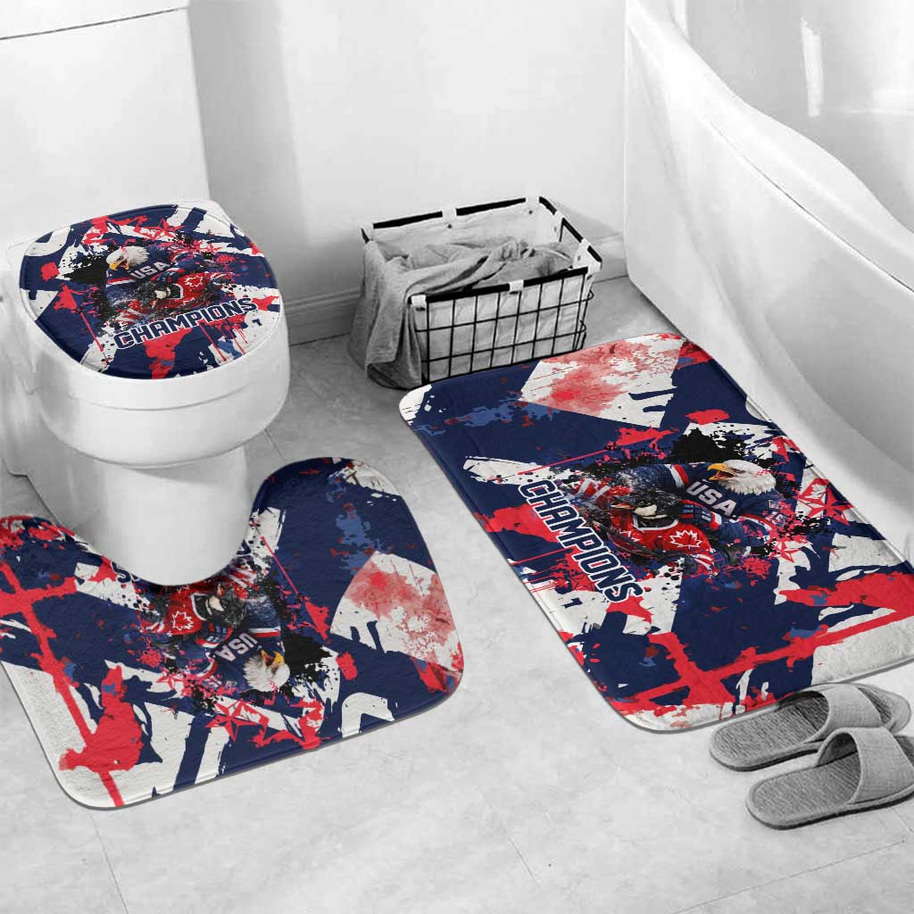 USA Ice Hockey Champions Eagle Bathroom Set Patriotic Paint Splash Graffiti Art
