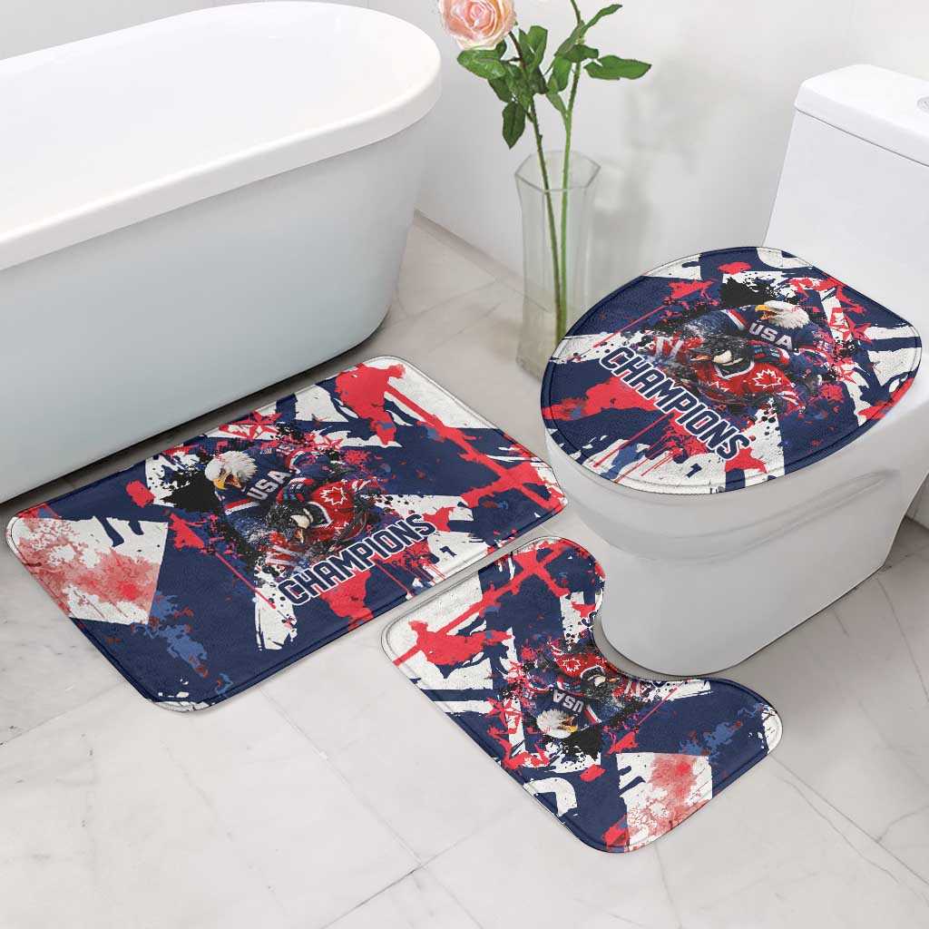 USA Ice Hockey Champions Eagle Bathroom Set Patriotic Paint Splash Graffiti Art