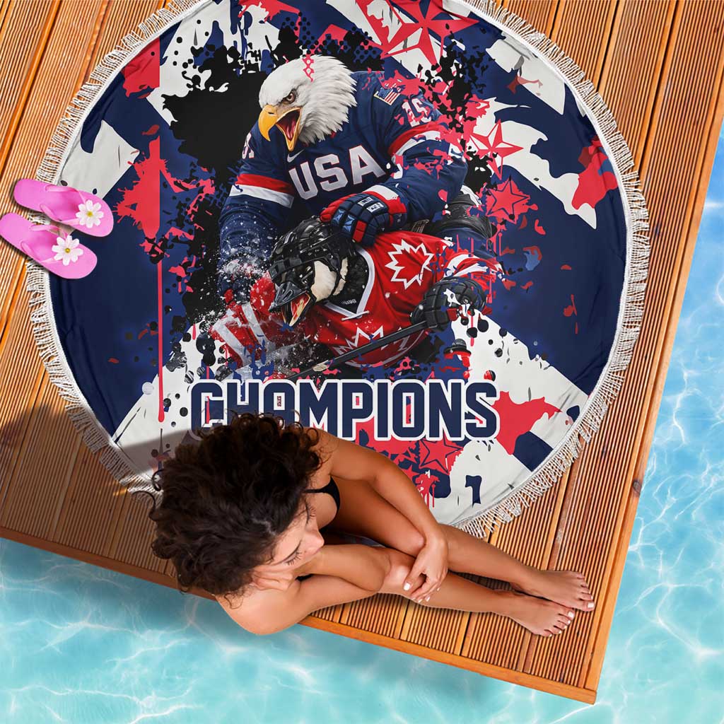 USA Ice Hockey Champions Eagle Beach Blanket Patriotic Paint Splash Graffiti Art