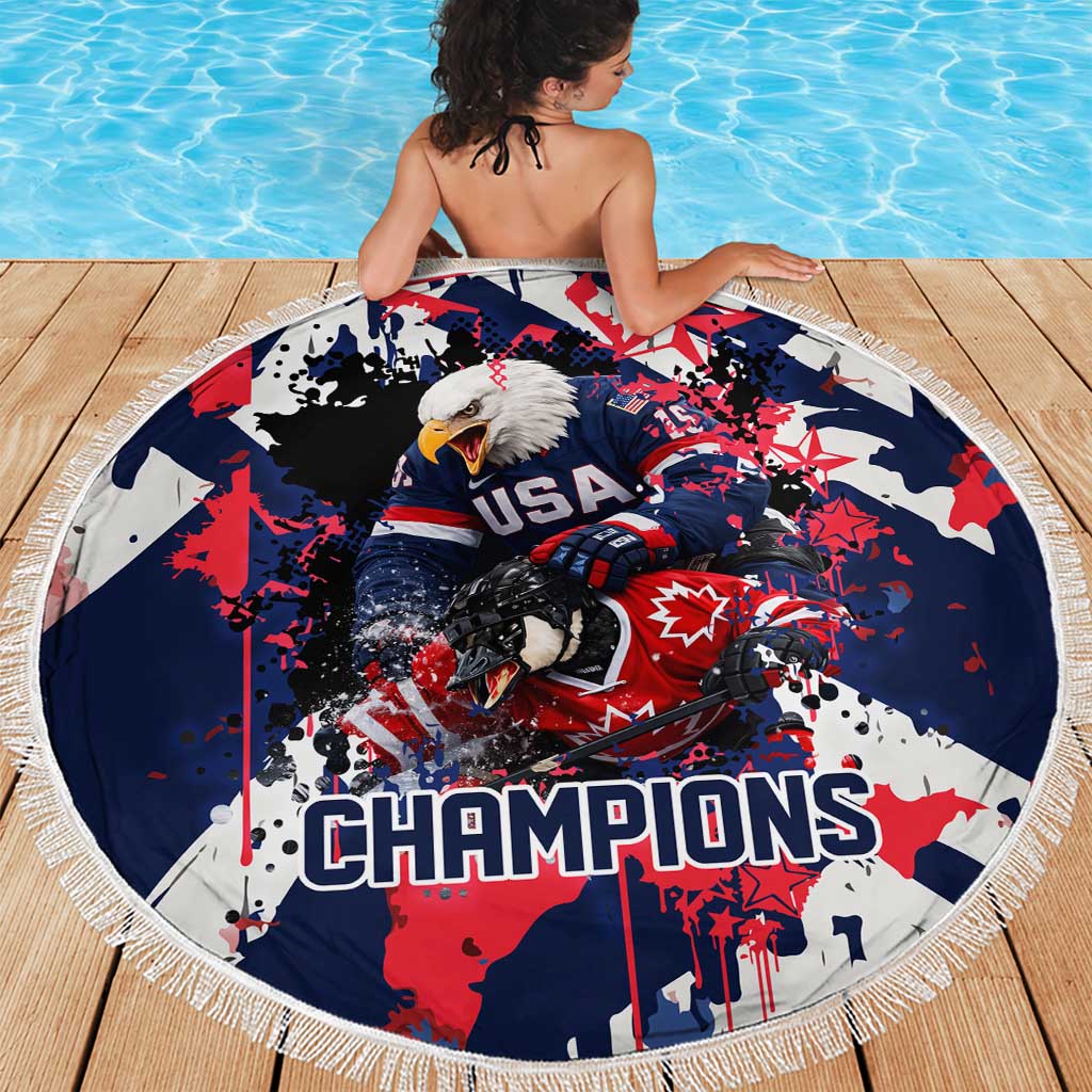 USA Ice Hockey Champions Eagle Beach Blanket Patriotic Paint Splash Graffiti Art