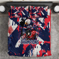 USA Ice Hockey Champions Eagle Bedding Set Patriotic Paint Splash Graffiti Art