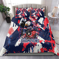 USA Ice Hockey Champions Eagle Bedding Set Patriotic Paint Splash Graffiti Art