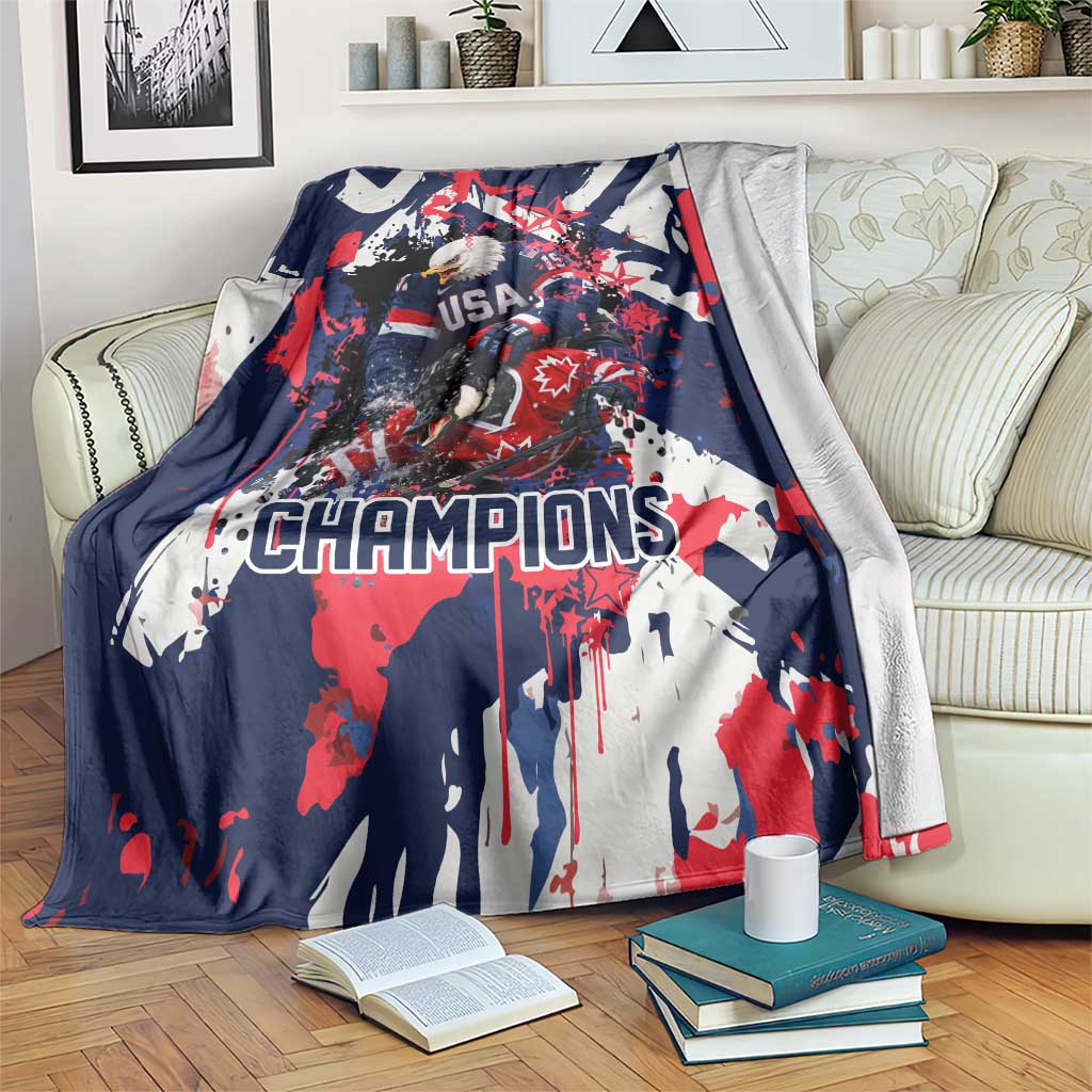 USA Ice Hockey Champions Eagle Blanket Patriotic Paint Splash Graffiti Art