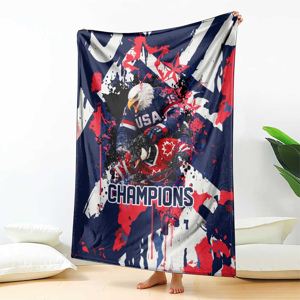 USA Ice Hockey Champions Eagle Blanket Patriotic Paint Splash Graffiti Art