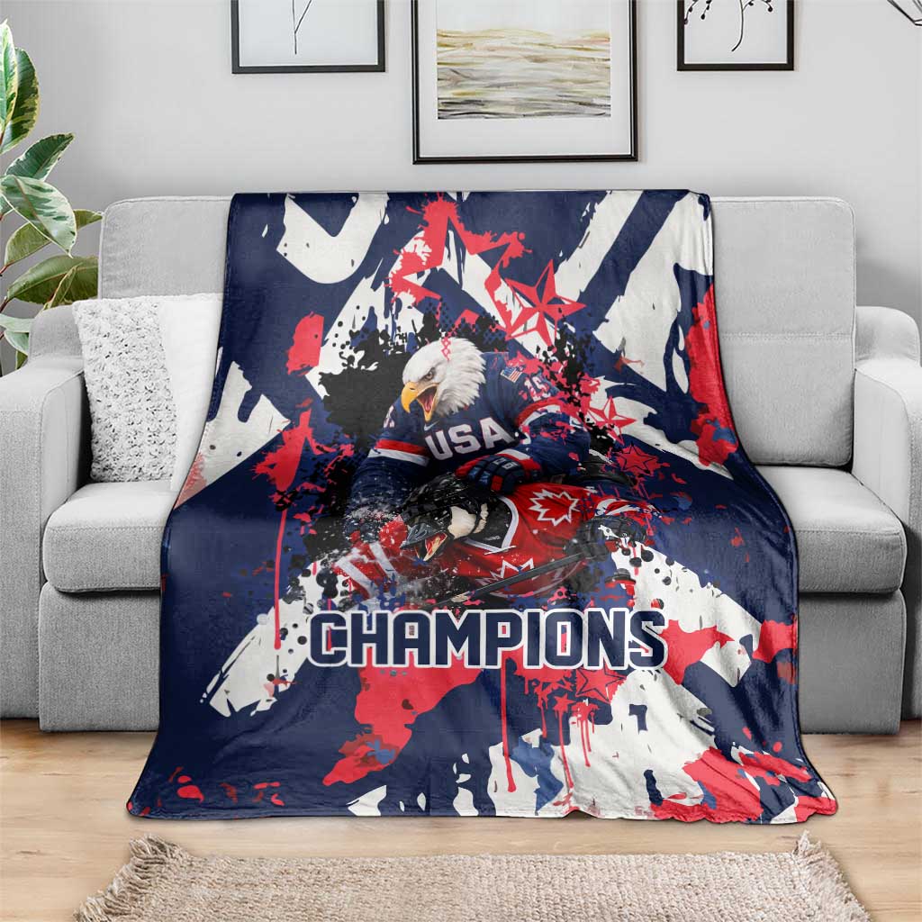 USA Ice Hockey Champions Eagle Blanket Patriotic Paint Splash Graffiti Art