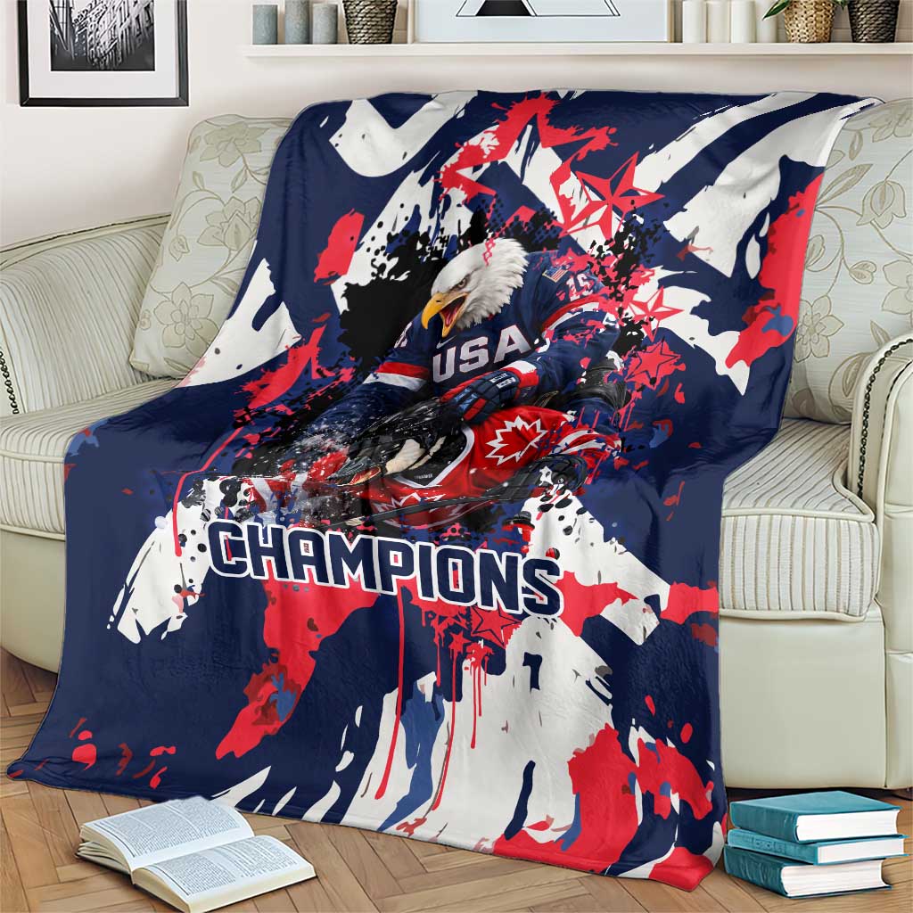 USA Ice Hockey Champions Eagle Blanket Patriotic Paint Splash Graffiti Art