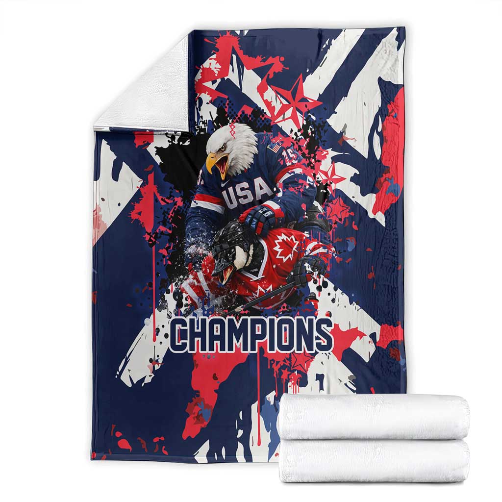 USA Ice Hockey Champions Eagle Blanket Patriotic Paint Splash Graffiti Art