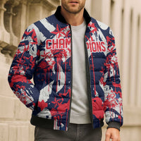 USA Ice Hockey Champions Eagle Bomber Puffer Jacket Patriotic Paint Splash Graffiti Art