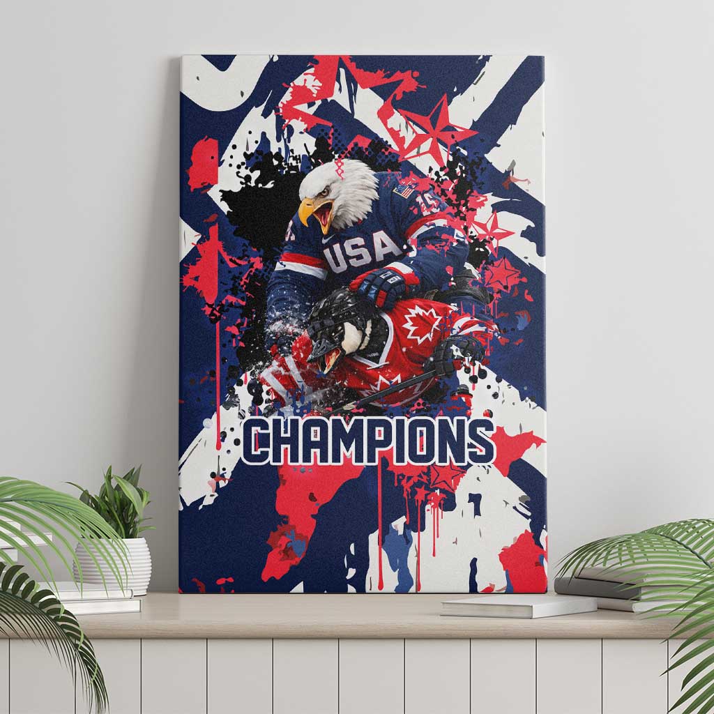 USA Ice Hockey Champions Eagle Canvas Wall Art Patriotic Paint Splash Graffiti Art