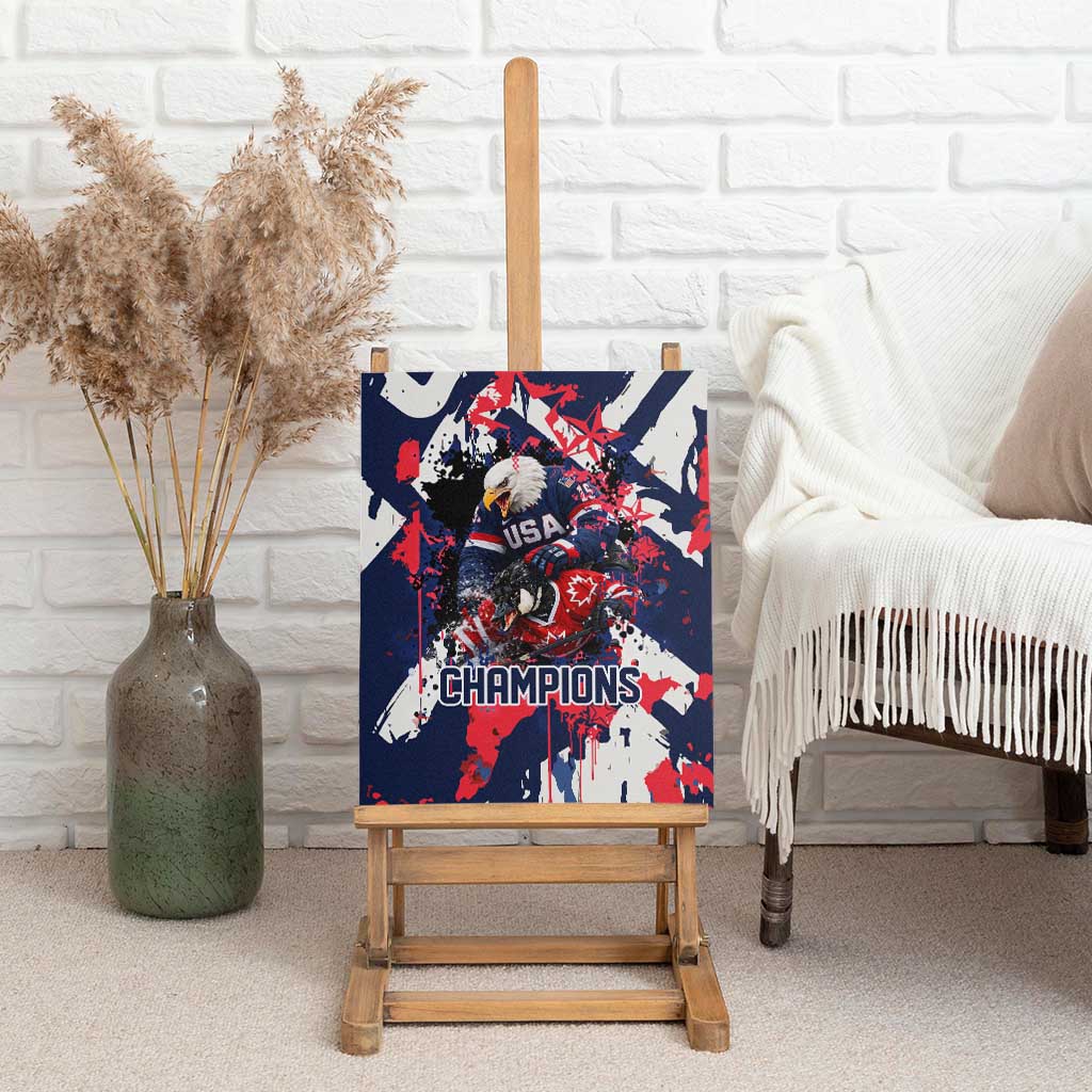 USA Ice Hockey Champions Eagle Canvas Wall Art Patriotic Paint Splash Graffiti Art