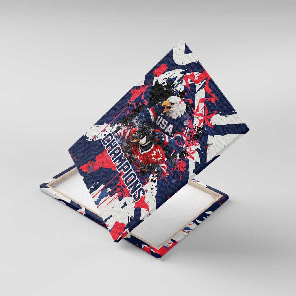 USA Ice Hockey Champions Eagle Canvas Wall Art Patriotic Paint Splash Graffiti Art