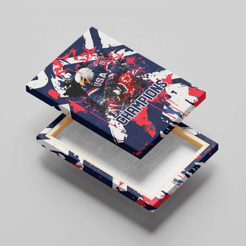 USA Ice Hockey Champions Eagle Canvas Wall Art Patriotic Paint Splash Graffiti Art