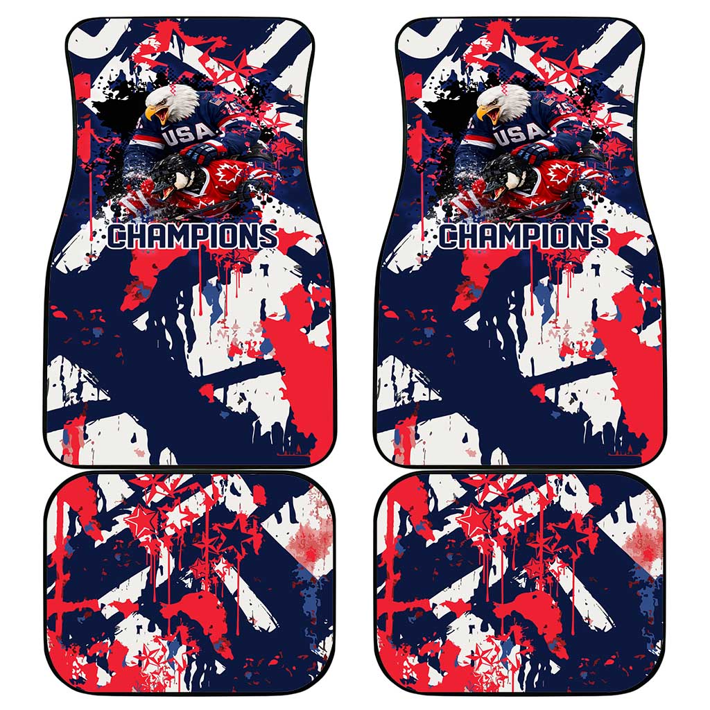 USA Ice Hockey Champions Eagle Car Mats Patriotic Paint Splash Graffiti Art