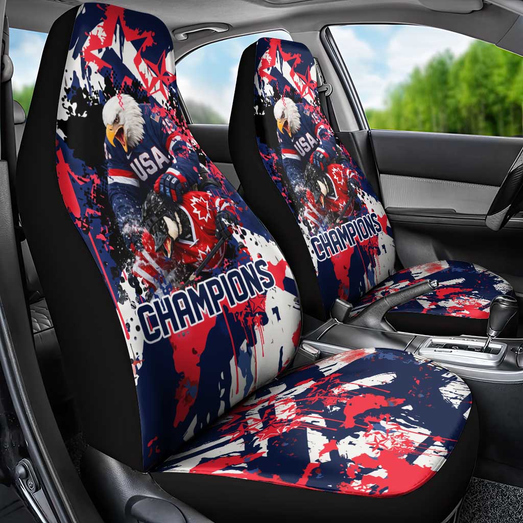 USA Ice Hockey Champions Eagle Car Seat Cover Patriotic Paint Splash Graffiti Art
