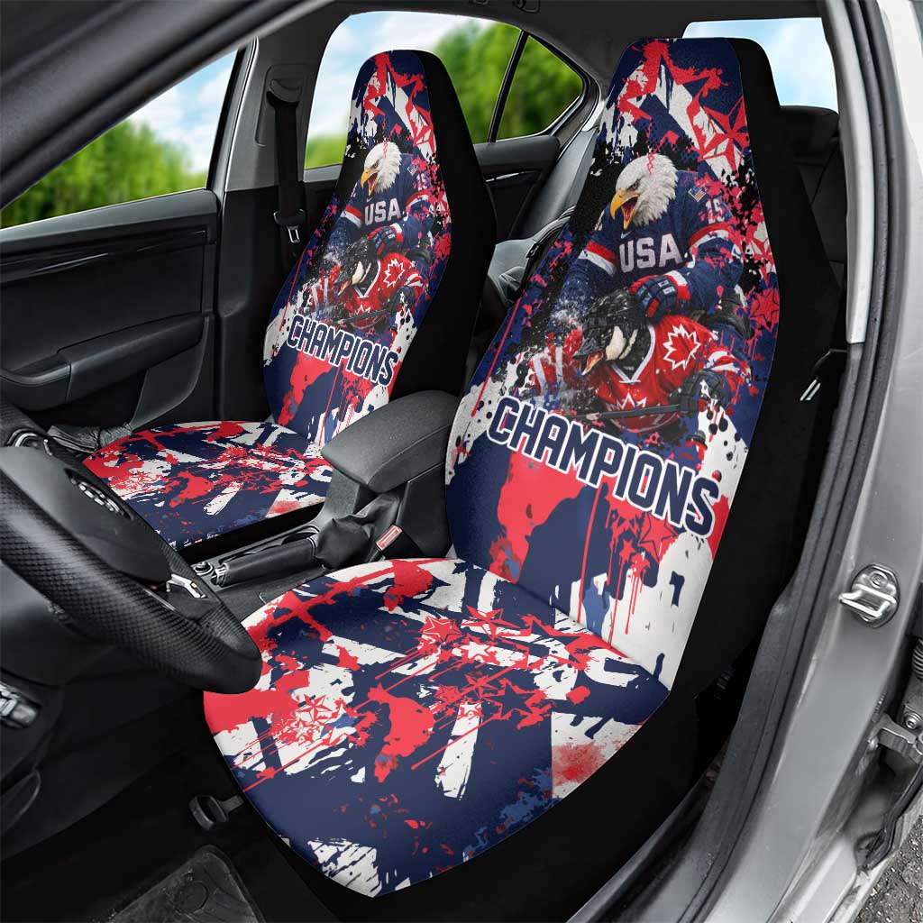 USA Ice Hockey Champions Eagle Car Seat Cover Patriotic Paint Splash Graffiti Art