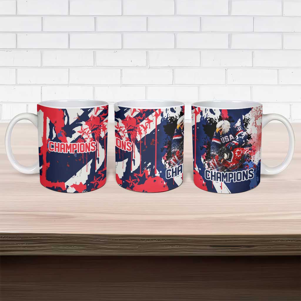 USA Ice Hockey Champions Eagle Ceramic Mug Patriotic Paint Splash Graffiti Art