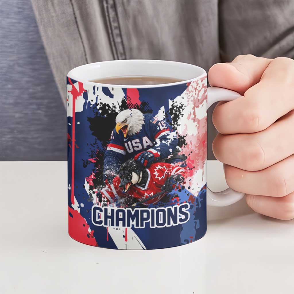 USA Ice Hockey Champions Eagle Ceramic Mug Patriotic Paint Splash Graffiti Art