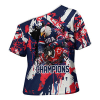 USA Ice Hockey Champions Eagle Cross Shoulder Shirt Patriotic Paint Splash Graffiti Art