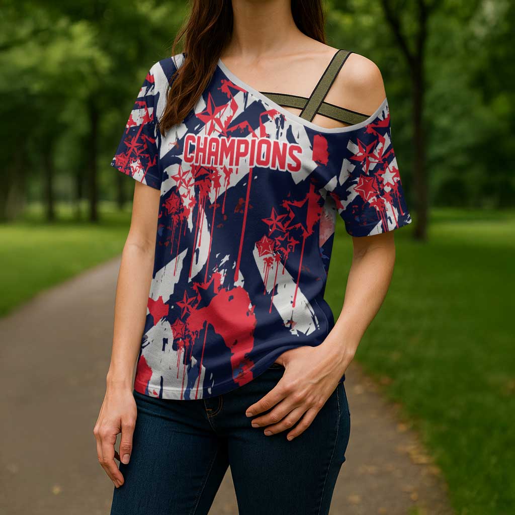 USA Ice Hockey Champions Eagle Cross Shoulder Shirt Patriotic Paint Splash Graffiti Art
