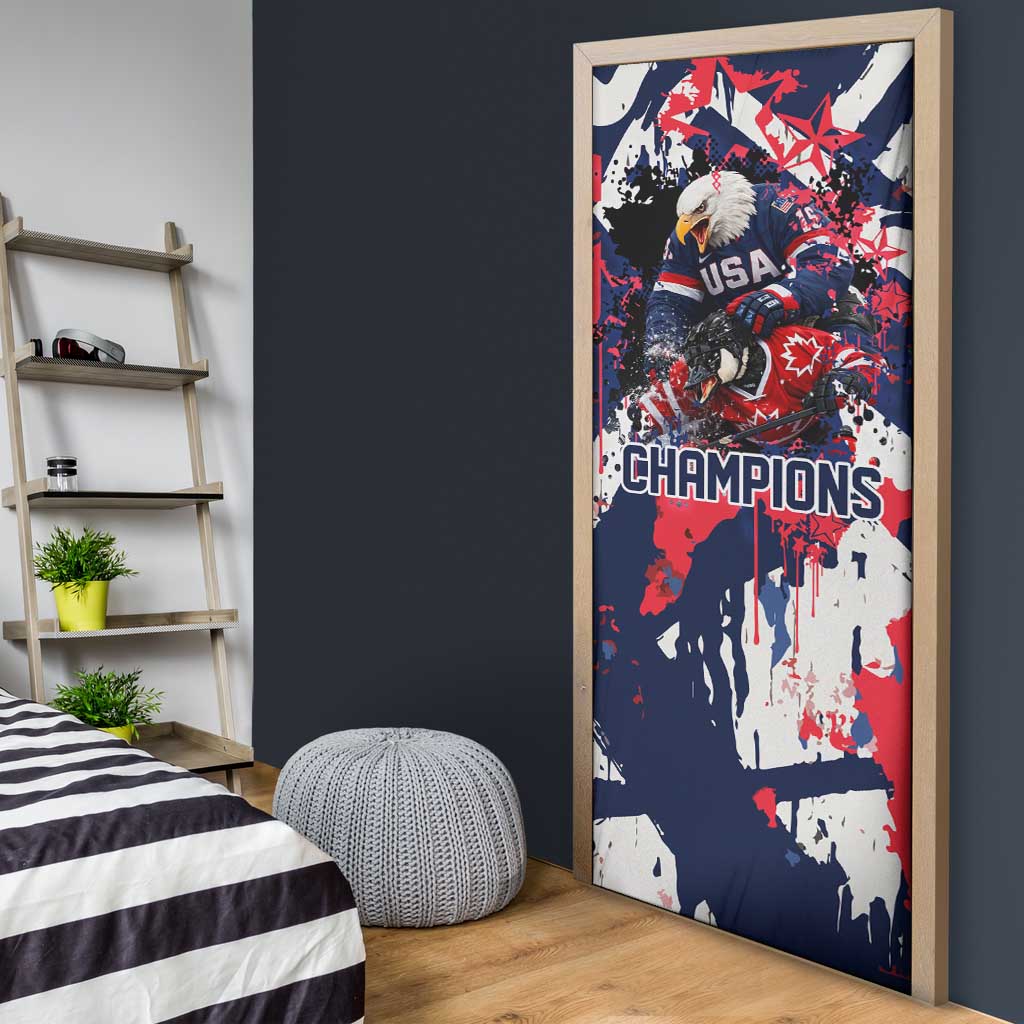USA Ice Hockey Champions Eagle Door Cover Patriotic Paint Splash Graffiti Art