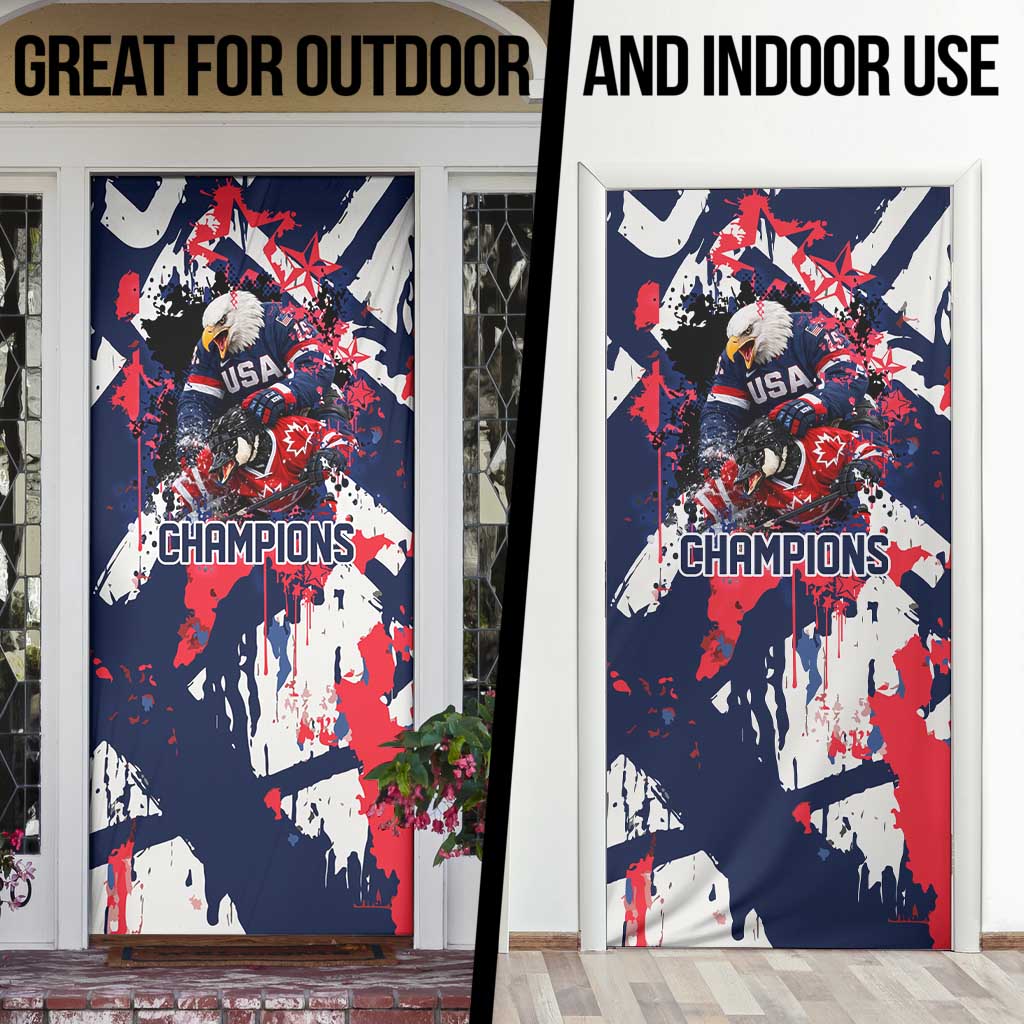 USA Ice Hockey Champions Eagle Door Cover Patriotic Paint Splash Graffiti Art