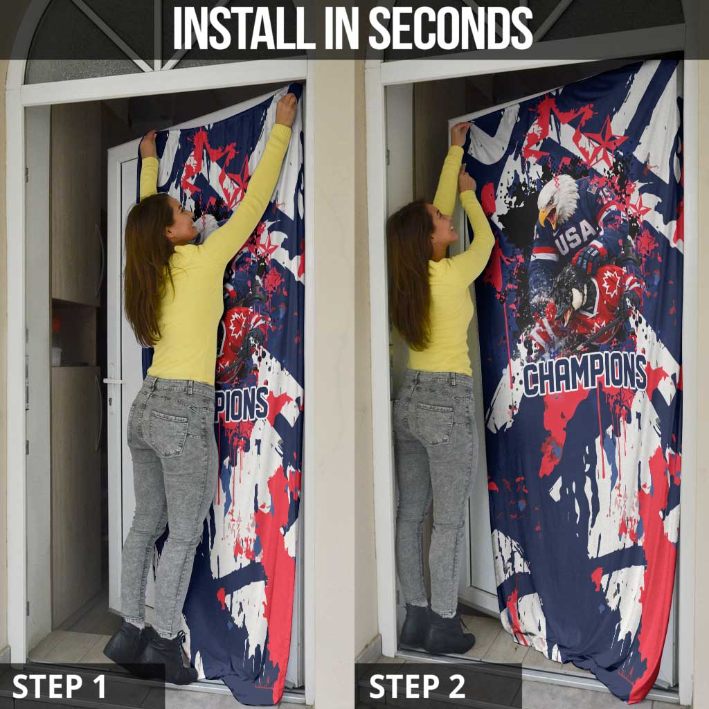 USA Ice Hockey Champions Eagle Door Cover Patriotic Paint Splash Graffiti Art
