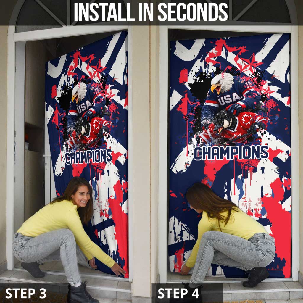 USA Ice Hockey Champions Eagle Door Cover Patriotic Paint Splash Graffiti Art