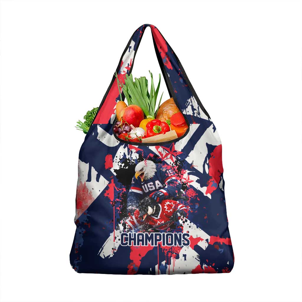 USA Ice Hockey Champions Eagle Grocery Bag Patriotic Paint Splash Graffiti Art