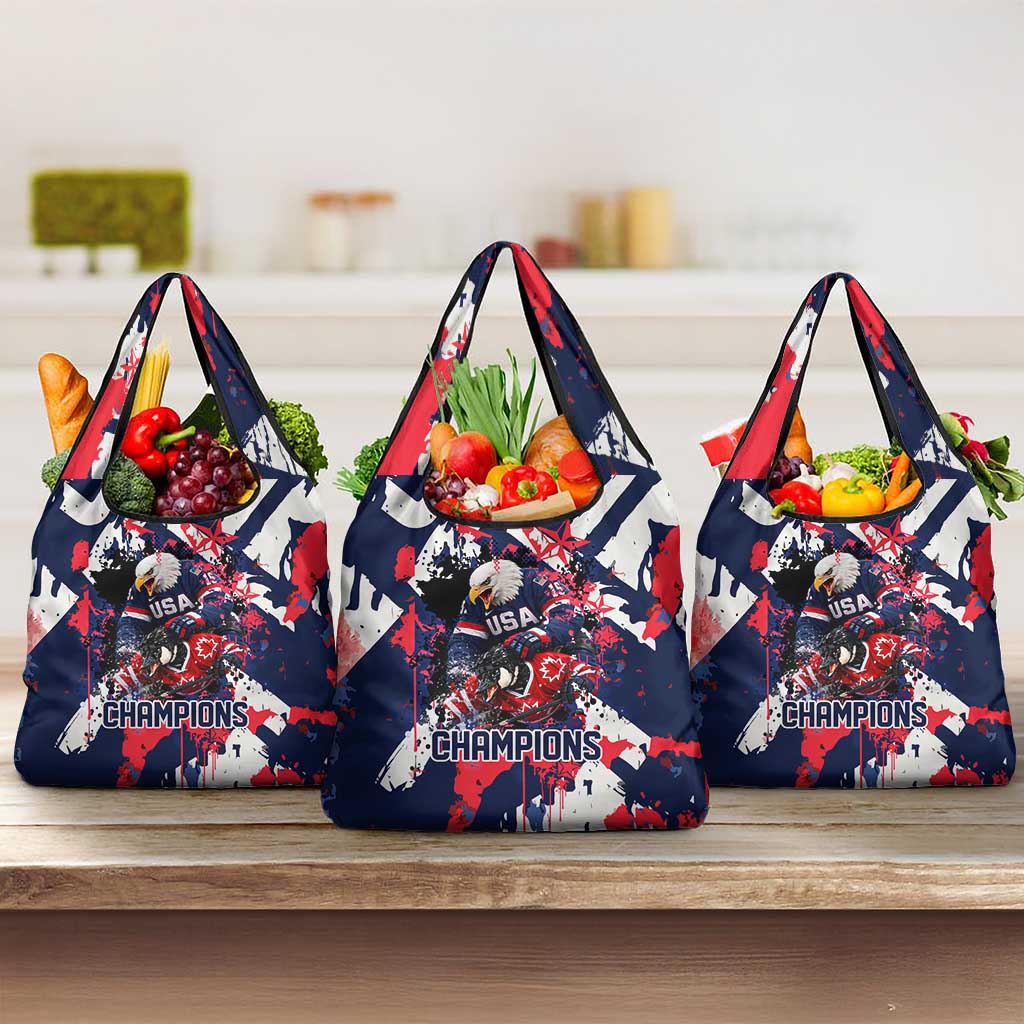 USA Ice Hockey Champions Eagle Grocery Bag Patriotic Paint Splash Graffiti Art