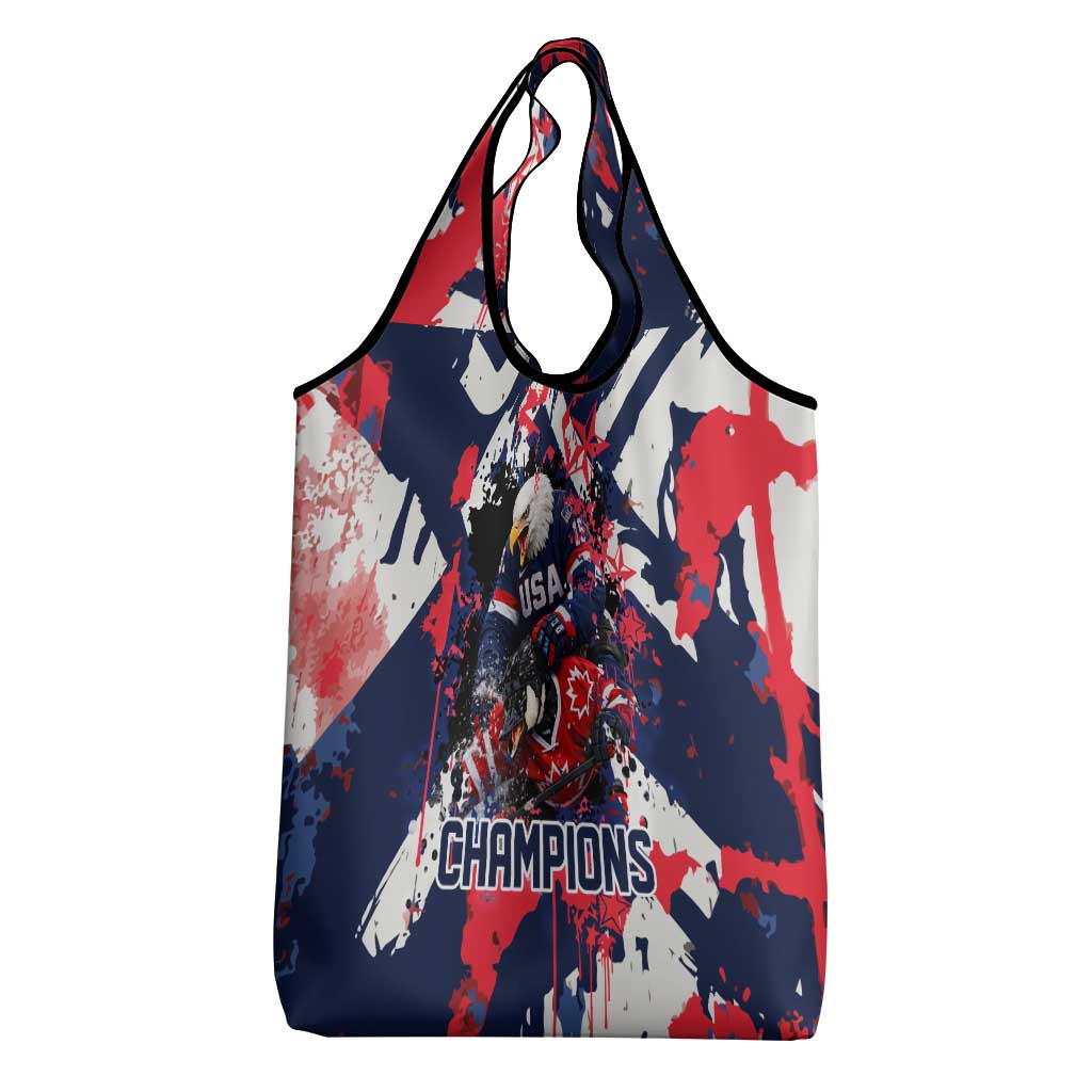 USA Ice Hockey Champions Eagle Grocery Bag Patriotic Paint Splash Graffiti Art