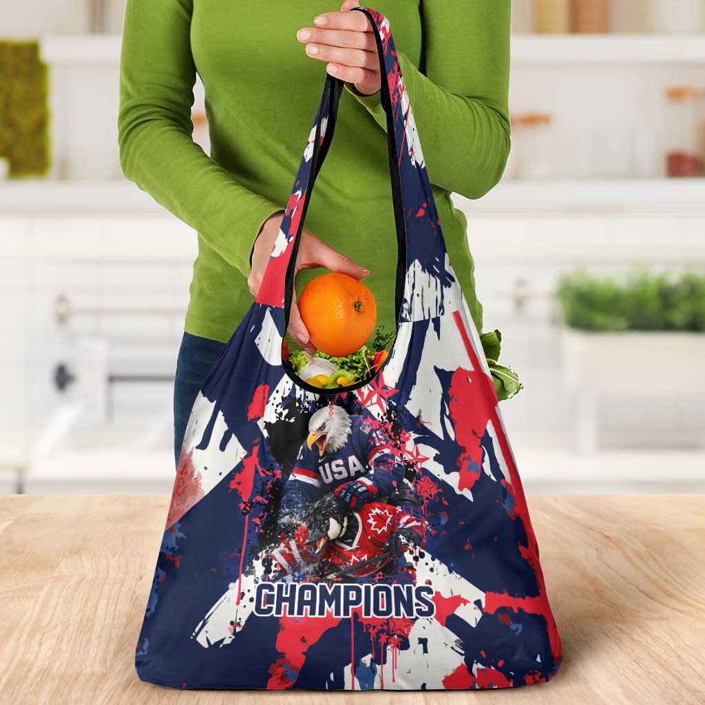 USA Ice Hockey Champions Eagle Grocery Bag Patriotic Paint Splash Graffiti Art