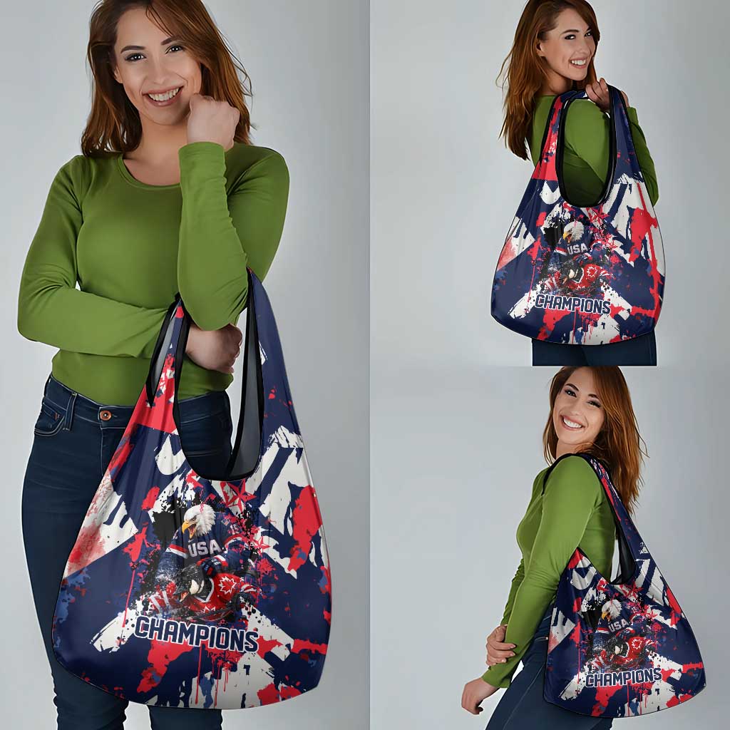 USA Ice Hockey Champions Eagle Grocery Bag Patriotic Paint Splash Graffiti Art