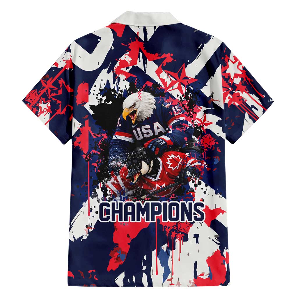 USA Ice Hockey Champions Eagle Hawaiian Shirt Patriotic Paint Splash Graffiti Art