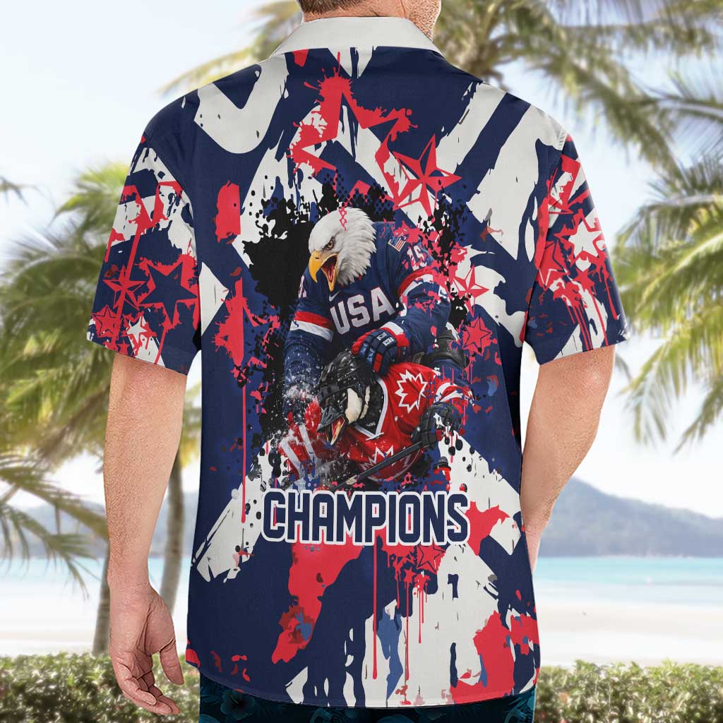 USA Ice Hockey Champions Eagle Hawaiian Shirt Patriotic Paint Splash Graffiti Art