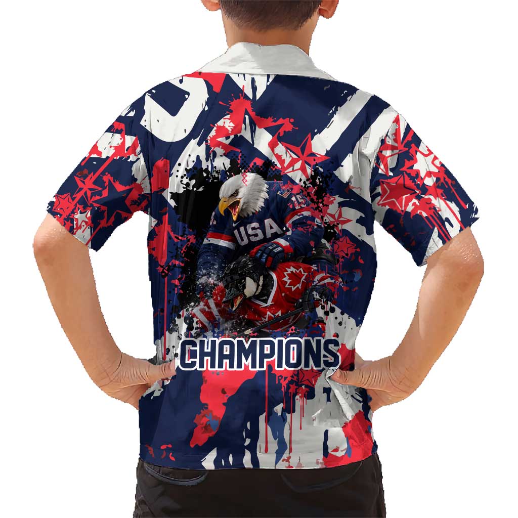 USA Ice Hockey Champions Eagle Hawaiian Shirt Patriotic Paint Splash Graffiti Art