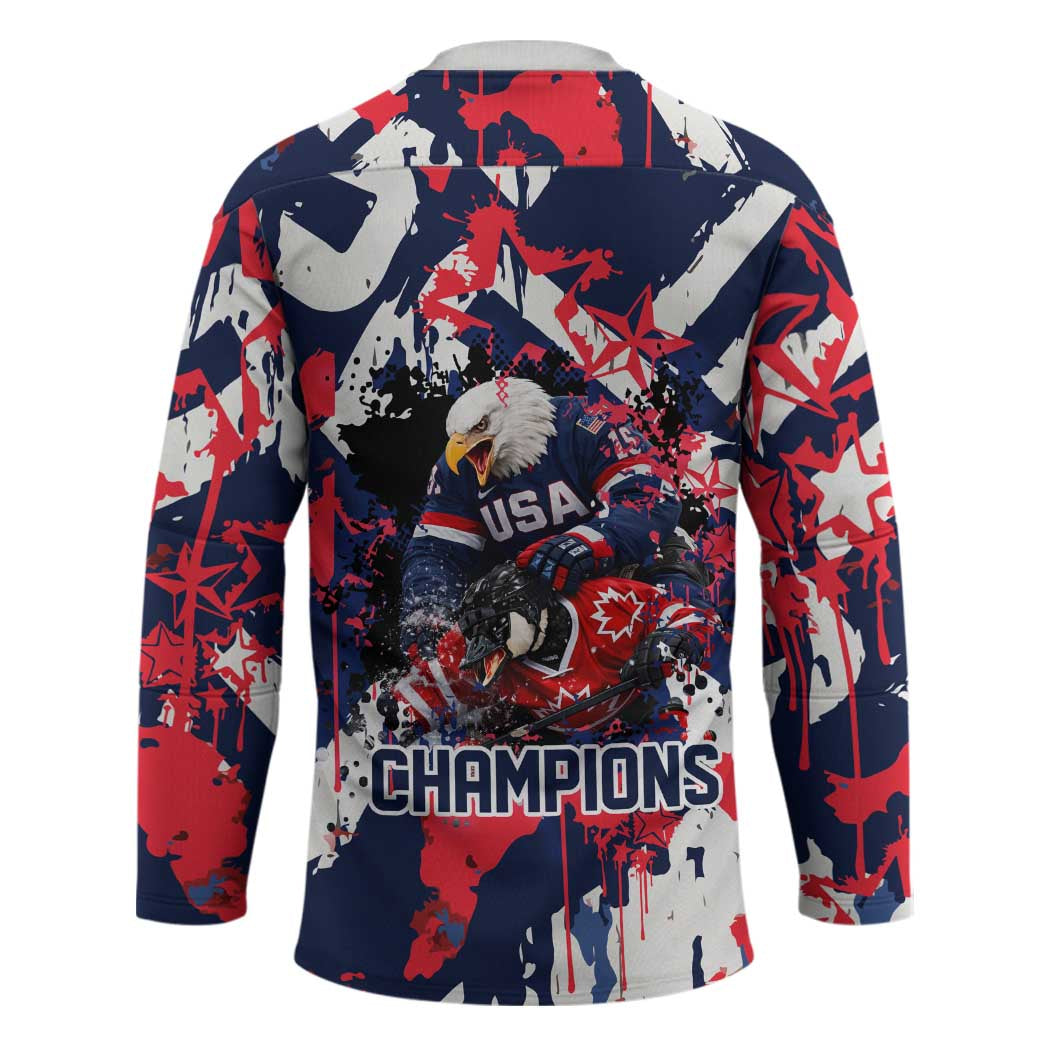 USA Ice Hockey Champions Eagle Hockey Jersey Patriotic Paint Splash Graffiti Art