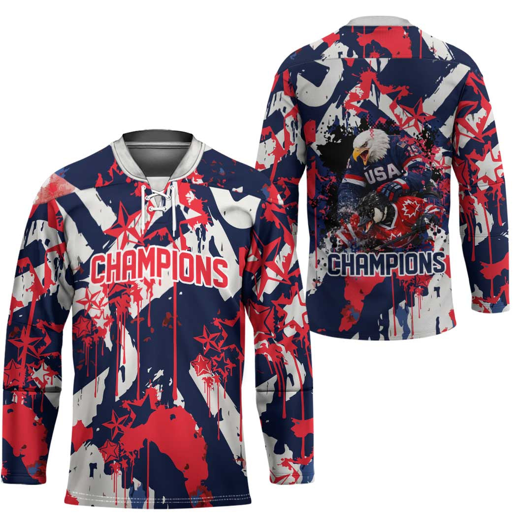 USA Ice Hockey Champions Eagle Hockey Jersey Patriotic Paint Splash Graffiti Art