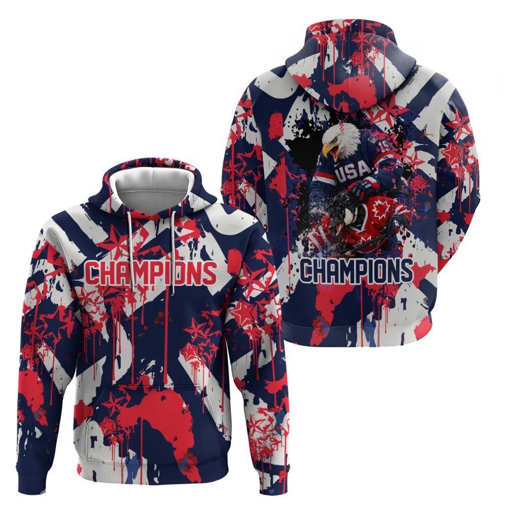 USA Ice Hockey Champions Eagle Hoodie Patriotic Paint Splash Graffiti Art
