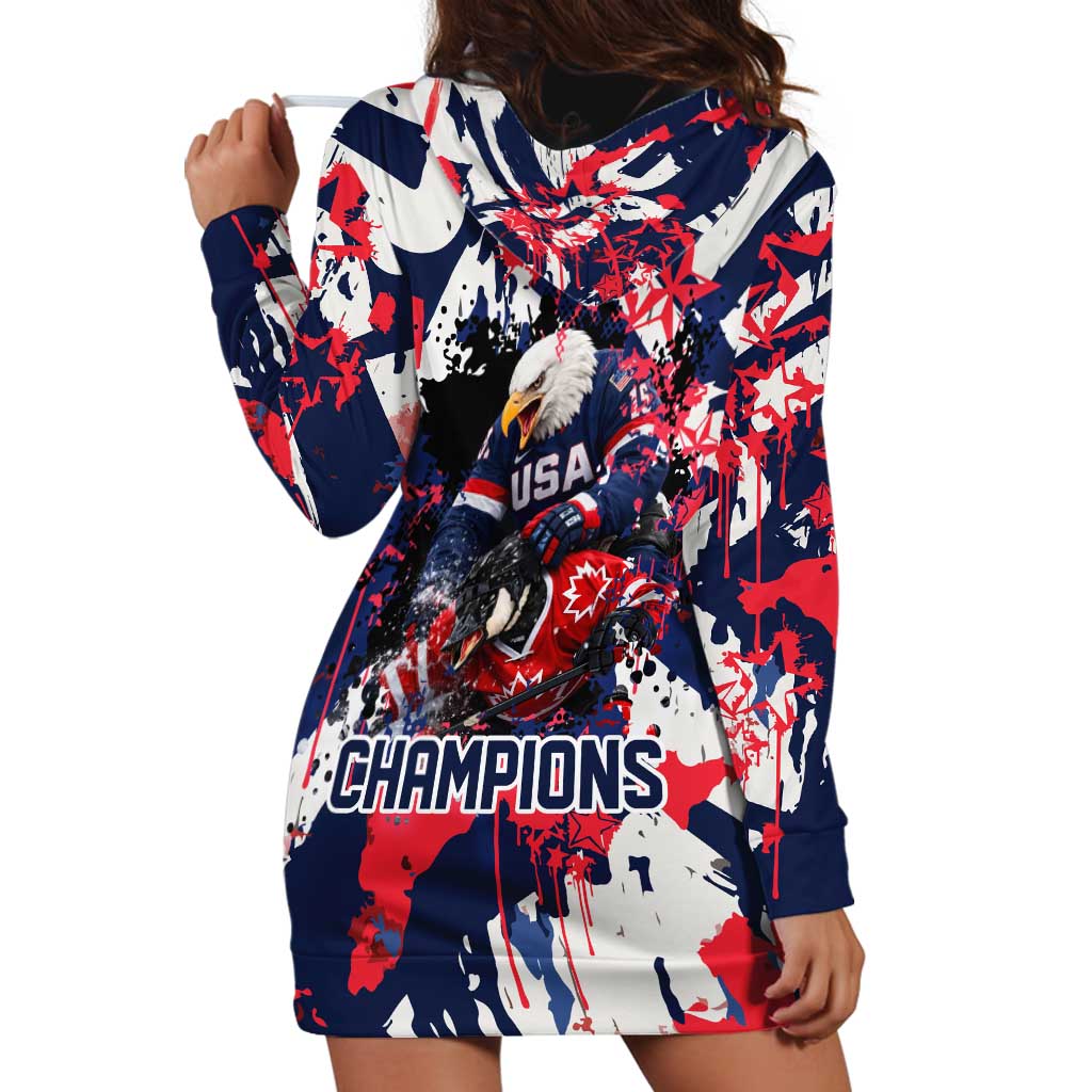 USA Ice Hockey Champions Eagle Hoodie Dress Patriotic Paint Splash Graffiti Art