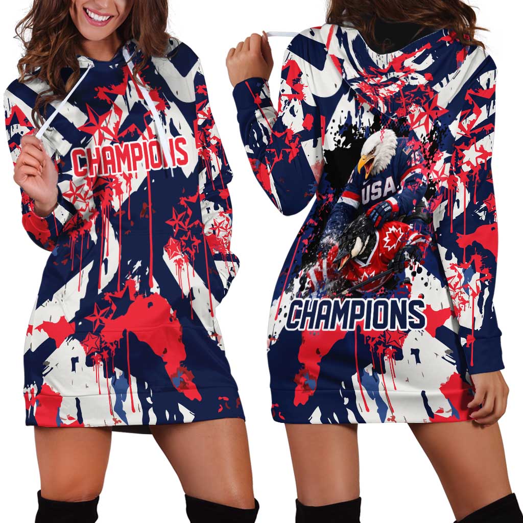 USA Ice Hockey Champions Eagle Hoodie Dress Patriotic Paint Splash Graffiti Art