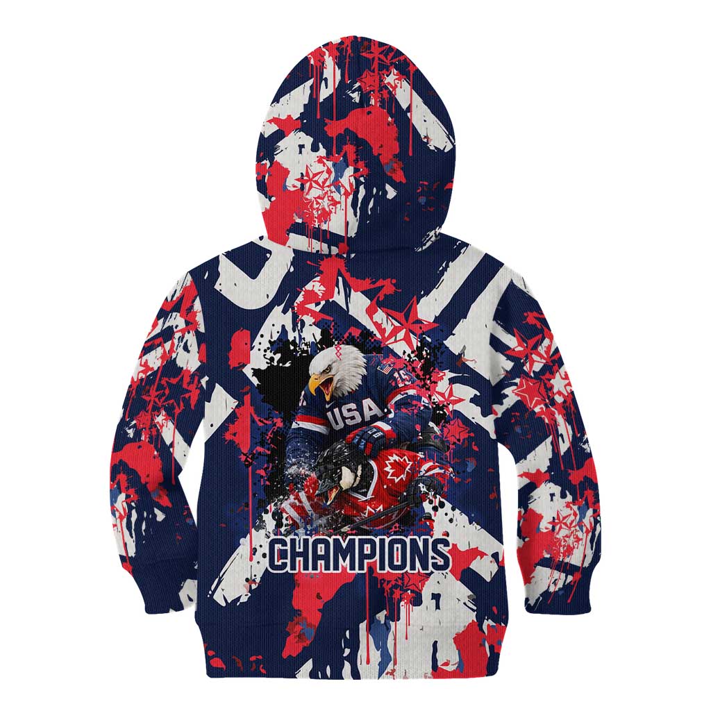 USA Ice Hockey Champions Eagle Kid Hoodie Patriotic Paint Splash Graffiti Art