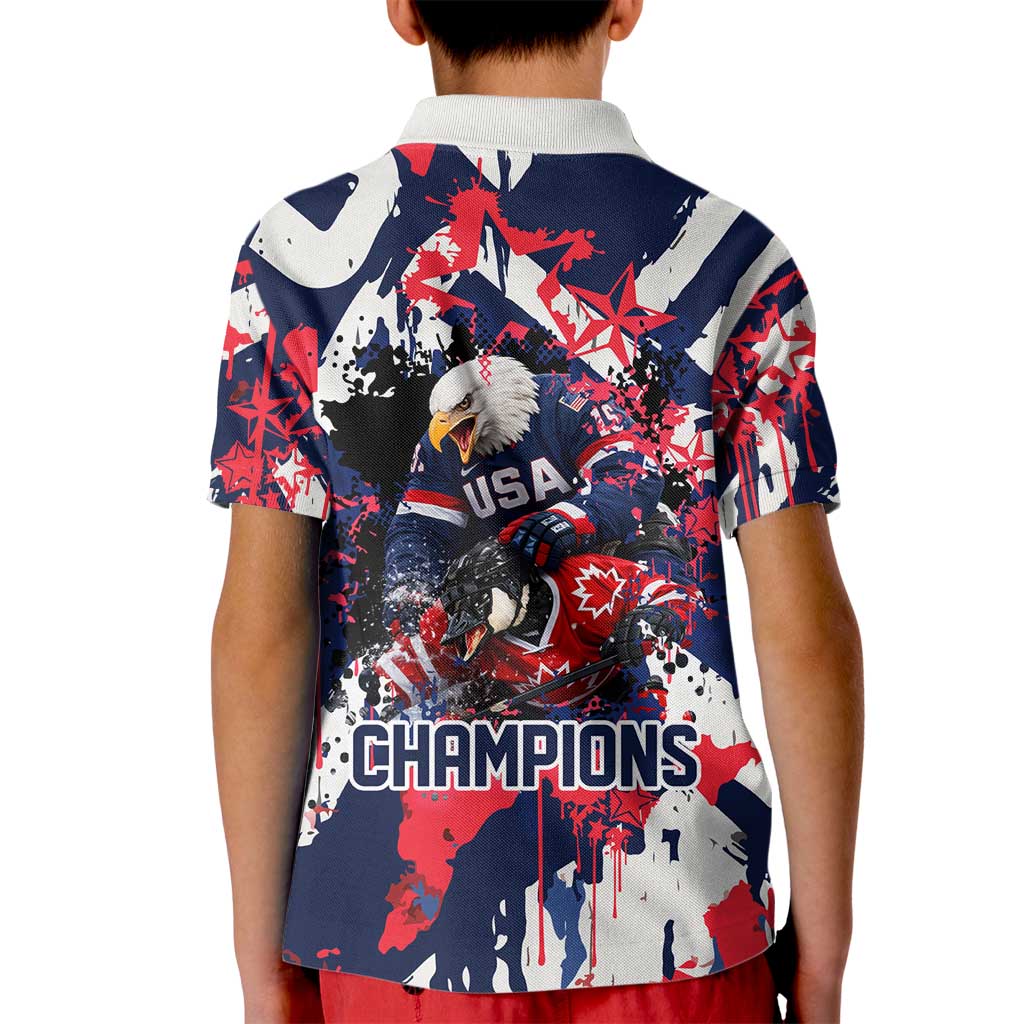 USA Ice Hockey Champions Eagle Kid Polo Shirt Patriotic Paint Splash Graffiti Art