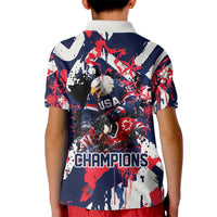 USA Ice Hockey Champions Eagle Kid Polo Shirt Patriotic Paint Splash Graffiti Art