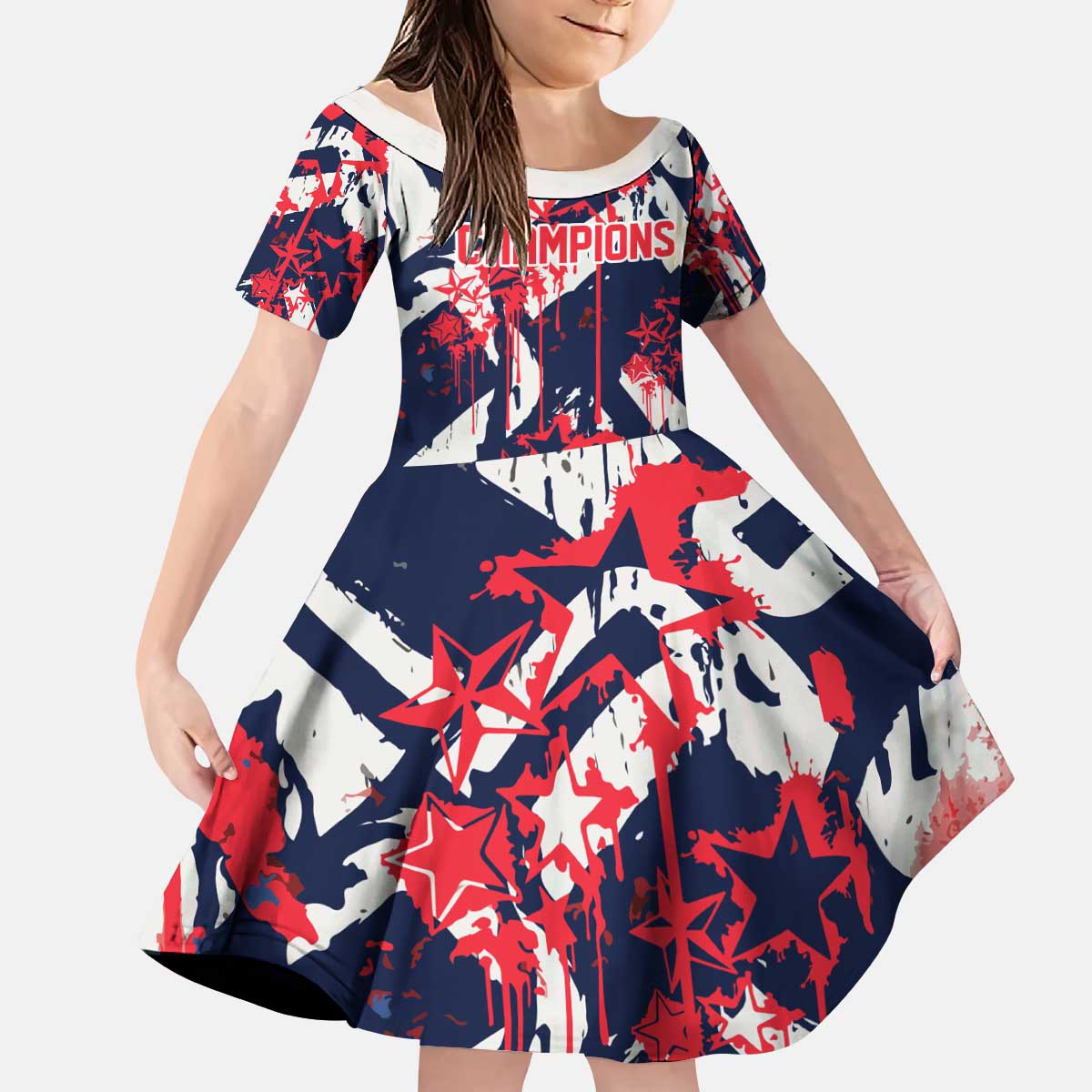 USA Ice Hockey Champions Eagle Kid Short Sleeve Dress Patriotic Paint Splash Graffiti Art
