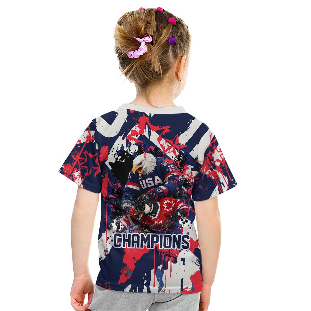 USA Ice Hockey Champions Eagle Kid T Shirt Patriotic Paint Splash Graffiti Art