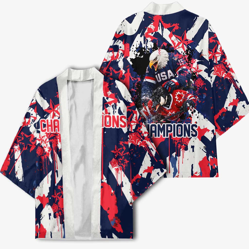 USA Ice Hockey Champions Eagle Kimono Patriotic Paint Splash Graffiti Art