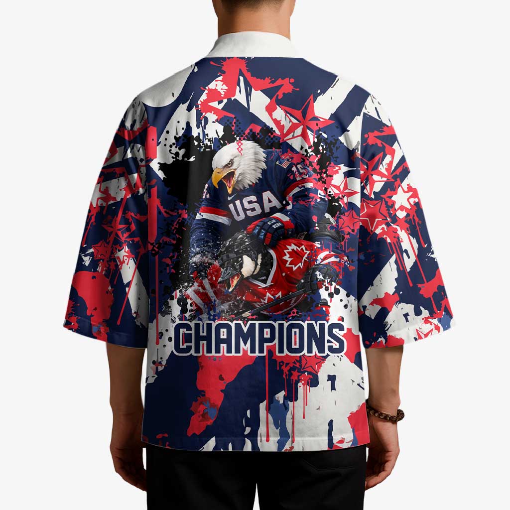 USA Ice Hockey Champions Eagle Kimono Patriotic Paint Splash Graffiti Art
