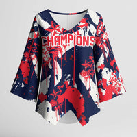 USA Ice Hockey Champions Eagle Kimono Sleeve Blouse Patriotic Paint Splash Graffiti Art
