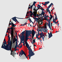 USA Ice Hockey Champions Eagle Kimono Sleeve Blouse Patriotic Paint Splash Graffiti Art