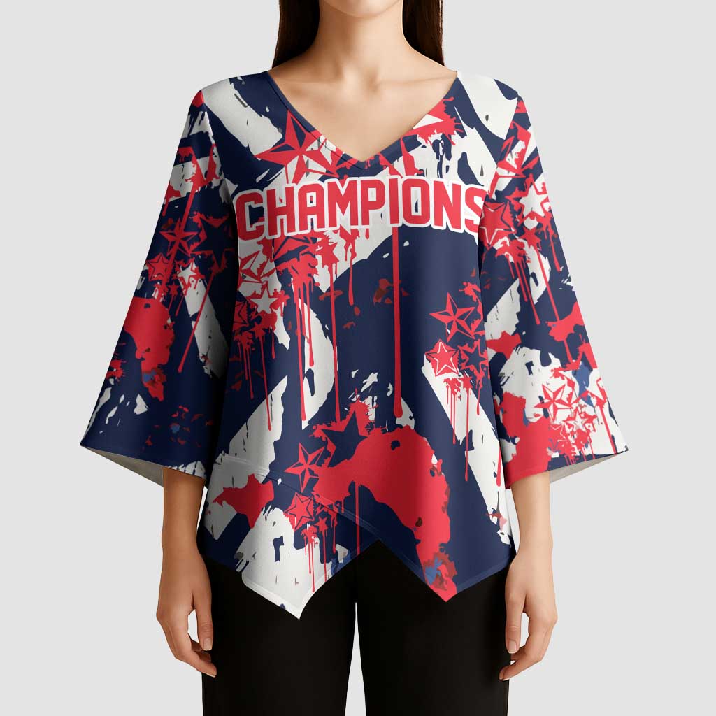 USA Ice Hockey Champions Eagle Kimono Sleeve Blouse Patriotic Paint Splash Graffiti Art